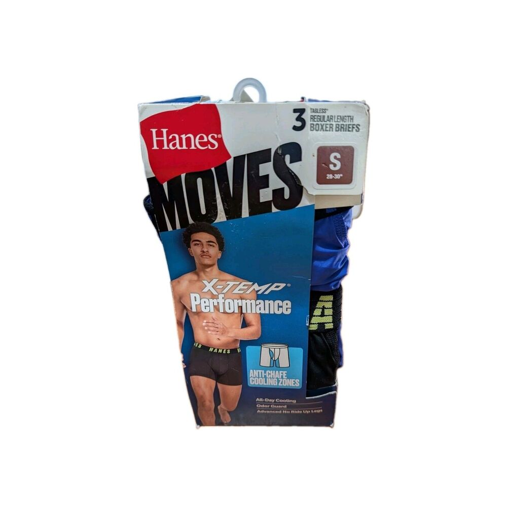 Hanes Moves X-Temp Performance Reg Length Boxer Briefs 3-Pack Sm New Damage Box